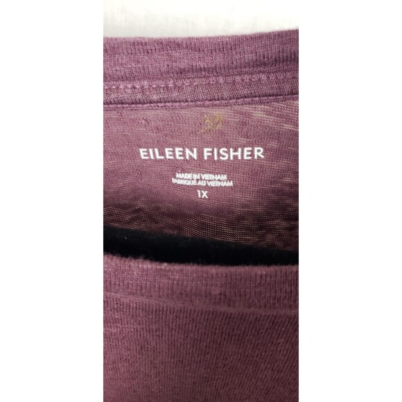 Eileen Fisher Tee Shirt 1X Purple 100% Organic Linen Slub Casual Autumn Fall - Picture 3 of 7